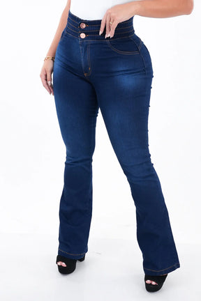 CALÇA JEANS FEMININA - FLARE CINTURA ELÁSTICA