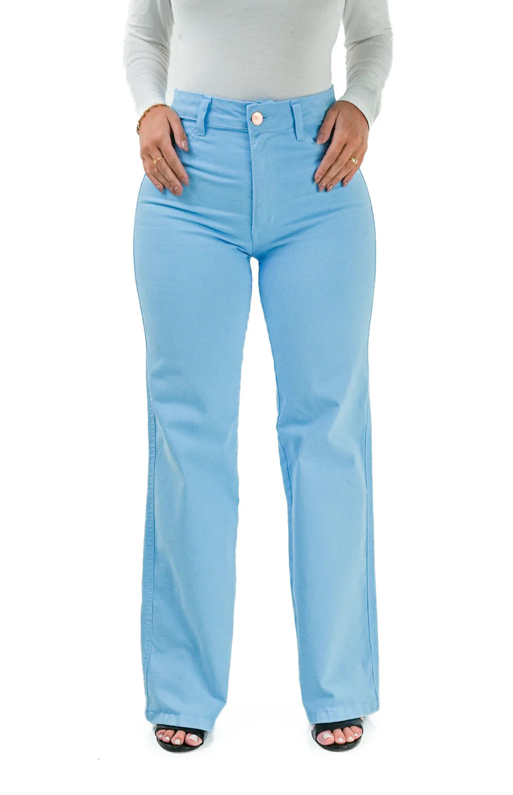 CALÇA JEANS FEMININA - WIDE LEG AZUL BEBÊ