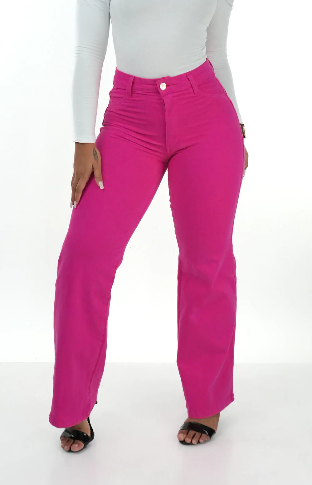 CALÇA JEANS FEMININA - WIDE LEG ROSA PINK