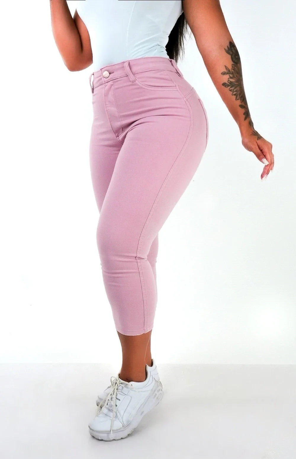 CALÇA JEANS FEMININA - CAPRI ROSA BEBÊ