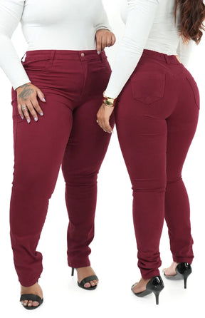 CALÇA JEANS FEMININA - SKINNY BORDÔ