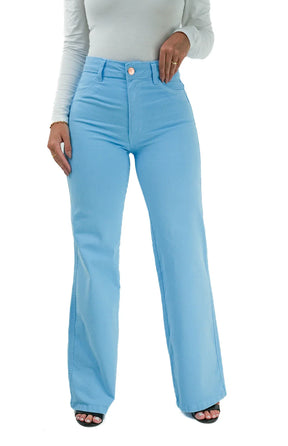CALÇA JEANS FEMININA - WIDE LEG AZUL BEBÊ