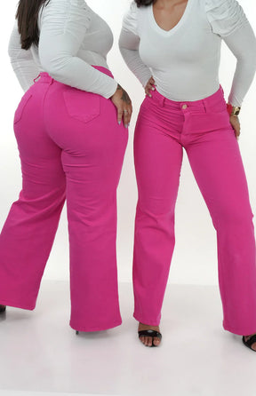 CALÇA JEANS FEMININA - WIDE LEG ROSA PINK