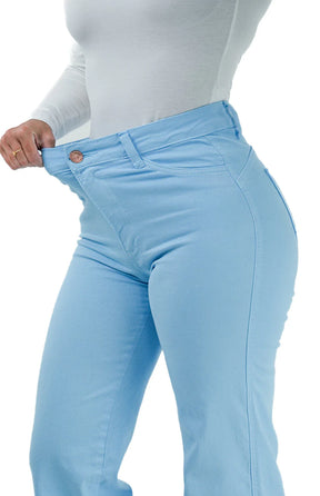 CALÇA JEANS FEMININA - WIDE LEG AZUL BEBÊ