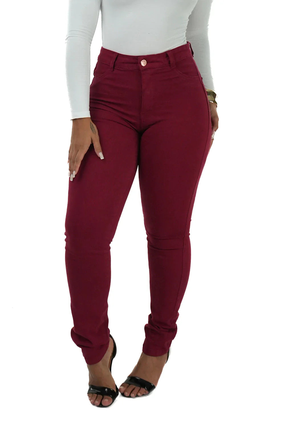 CALÇA JEANS FEMININA - SKINNY BORDÔ