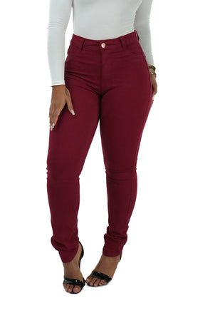 CALÇA JEANS FEMININA - SKINNY BORDÔ