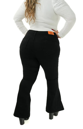 CALÇA JEANS PARA BAIXINHAS PLUS SIZE - FLARE PRETA INTENSE