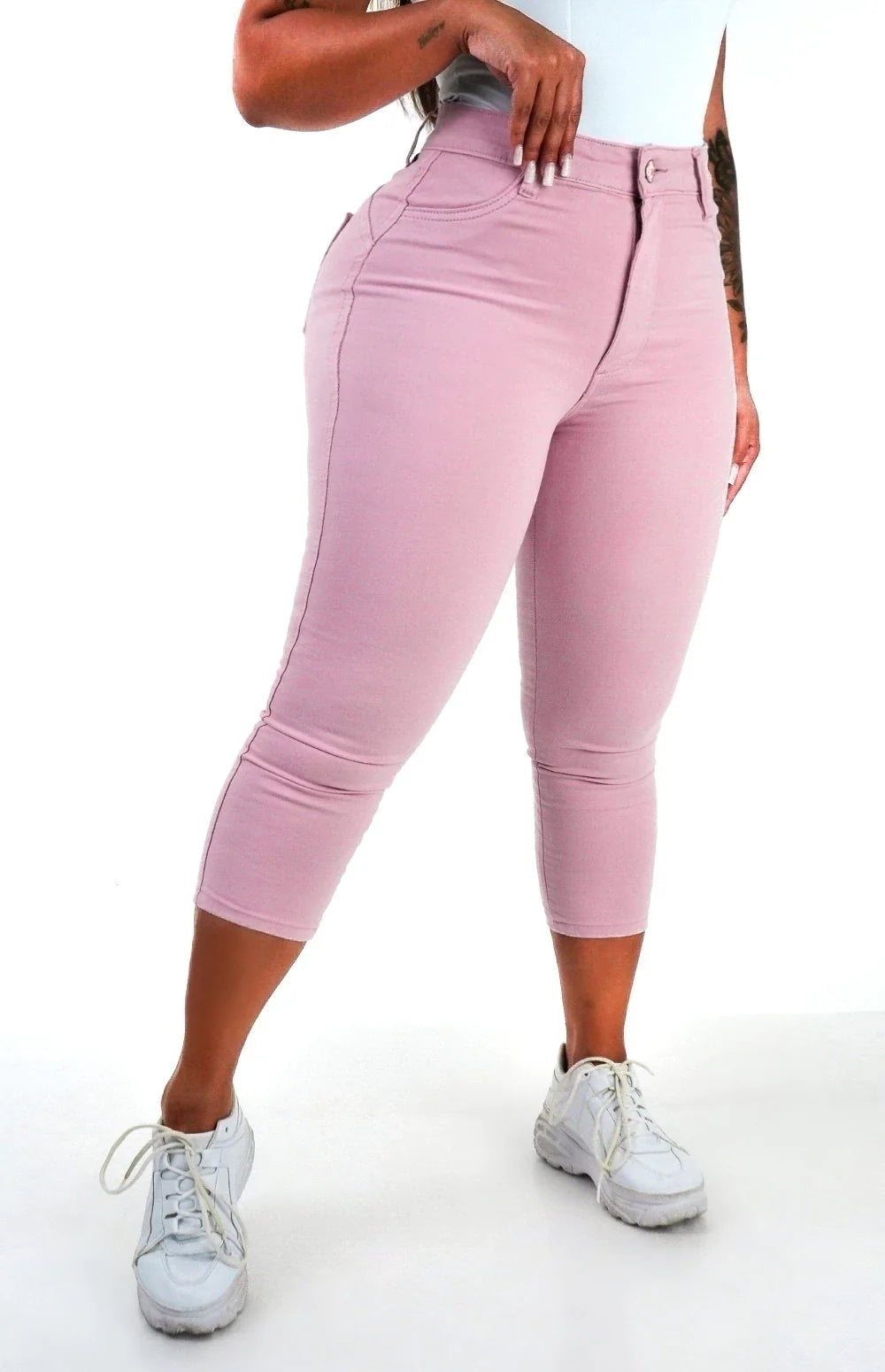 CALÇA JEANS FEMININA - CAPRI ROSA BEBÊ