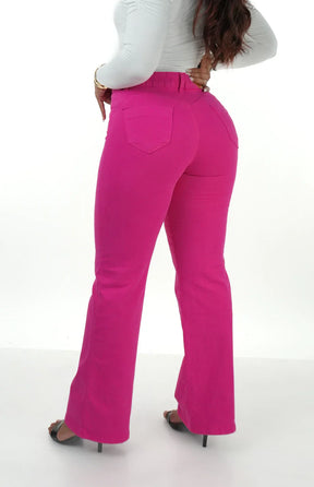 CALÇA JEANS FEMININA - WIDE LEG ROSA PINK