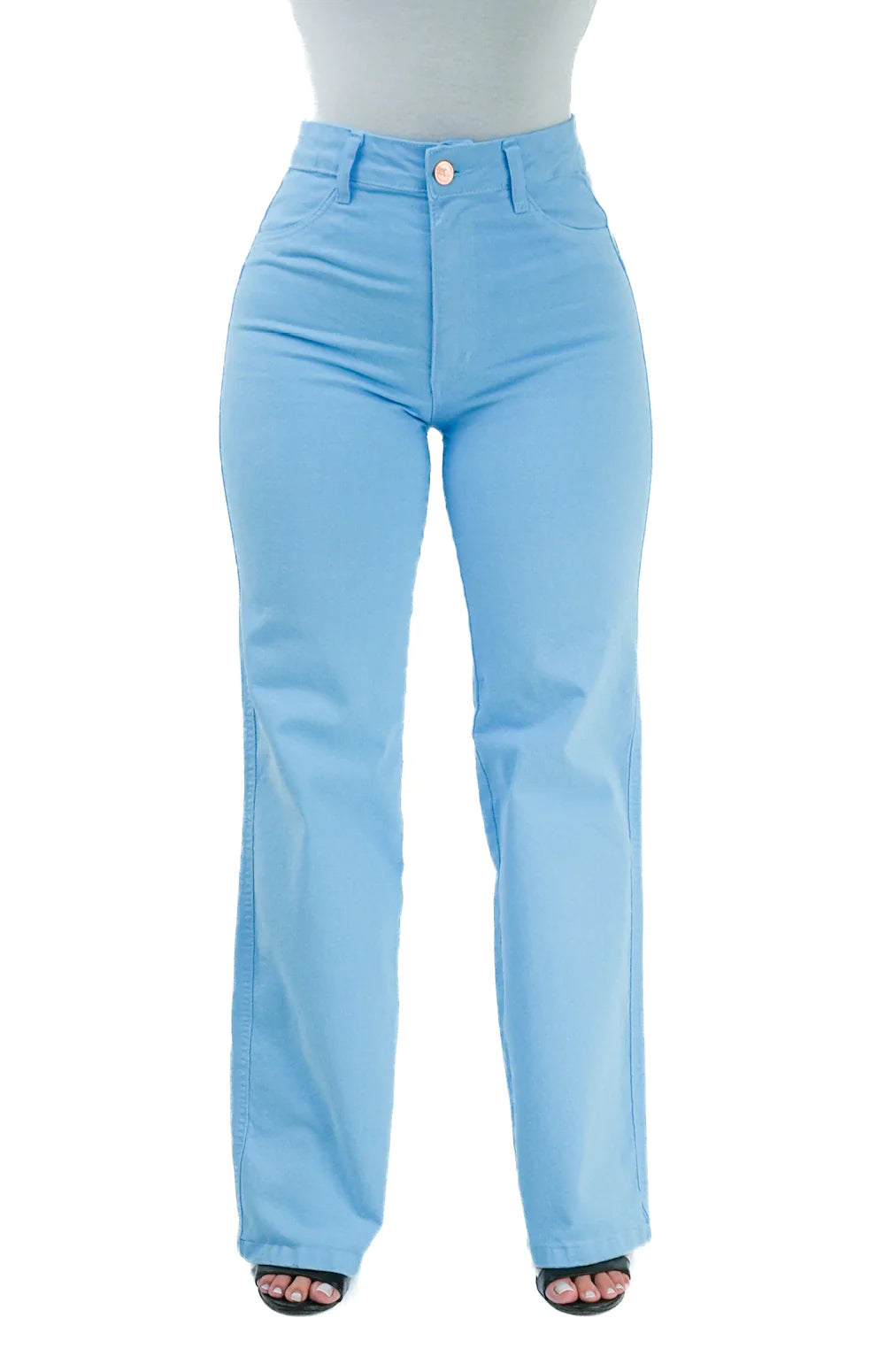 CALÇA JEANS FEMININA - WIDE LEG AZUL BEBÊ