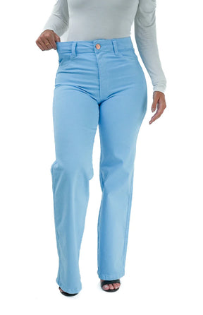 CALÇA JEANS FEMININA - WIDE LEG AZUL BEBÊ