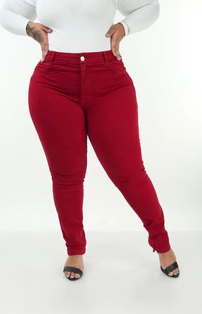 CALÇA JEANS FEMININA - SKINNY VERMELHO INTENSO