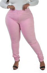 CALÇA JEANS PLUS SIZE - EXTREME POWER COMFY ROSA BEBÊ