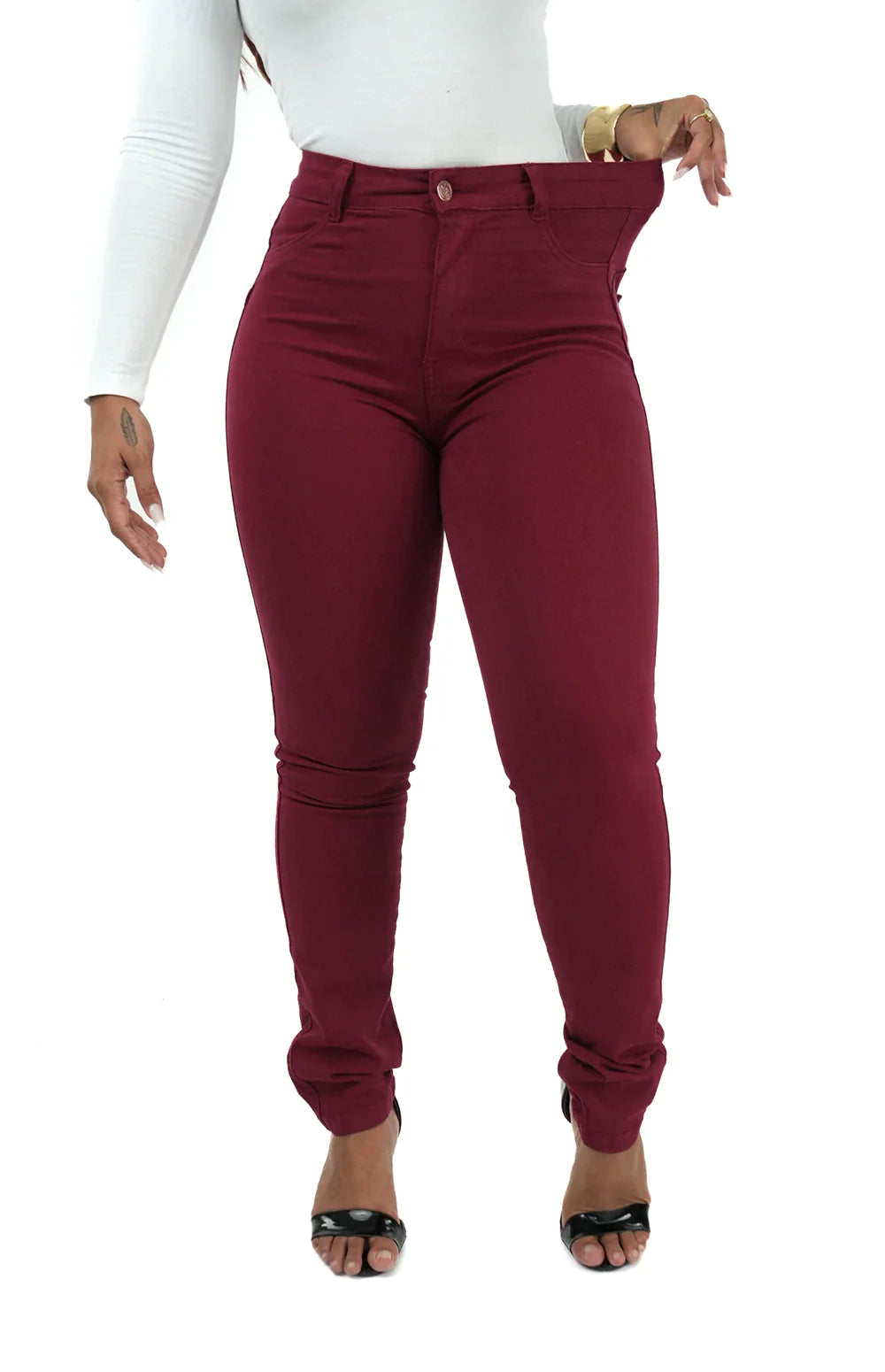 CALÇA JEANS FEMININA - SKINNY BORDÔ