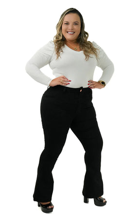 CALÇA JEANS PARA BAIXINHAS PLUS SIZE - FLARE PRETA INTENSE