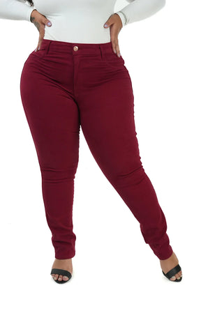 CALÇA JEANS FEMININA - SKINNY BORDÔ