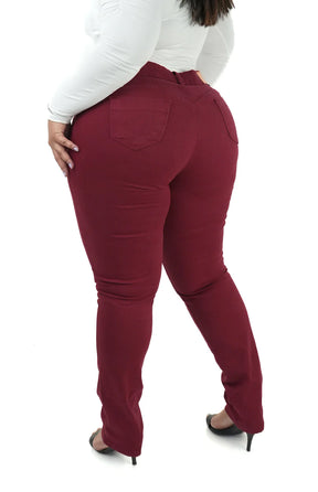 CALÇA JEANS FEMININA - SKINNY BORDÔ