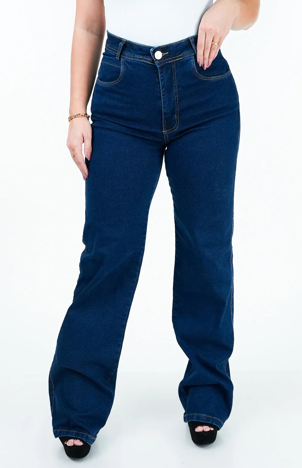 CALÇA JEANS FEMININA - WIDE LEG COM ELASTANO