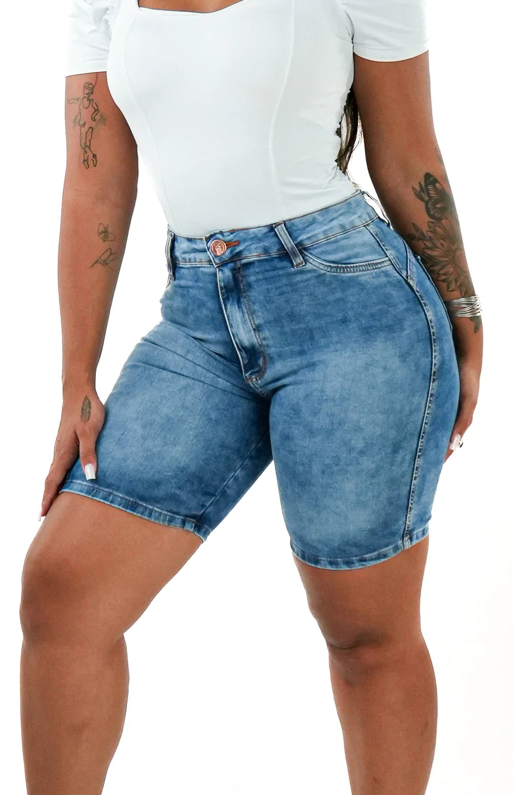 SHORTS JEANS MEIA COXA - MARMORIZADO
