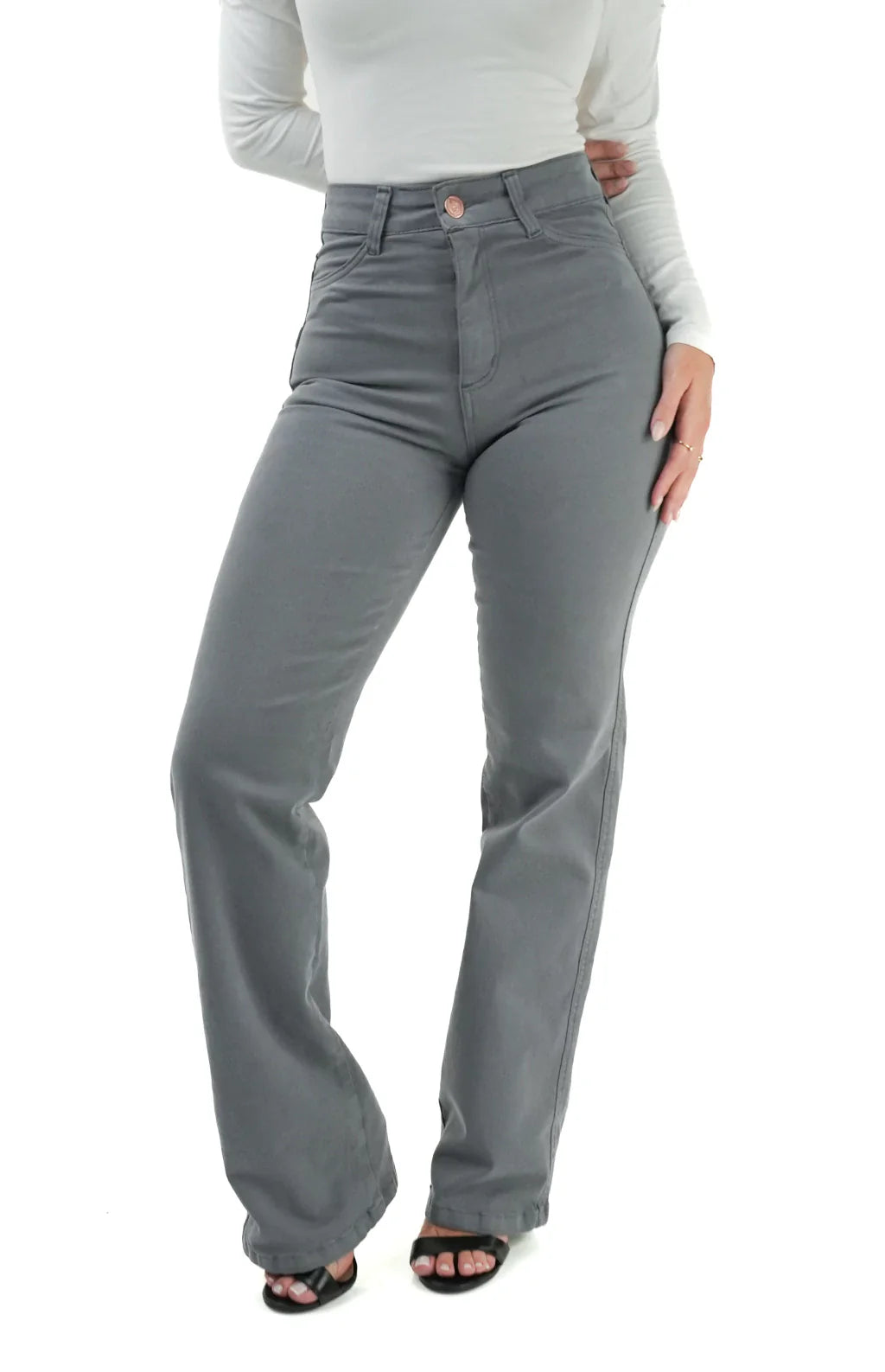 CALÇA JEANS FEMININA - RETA CINZA