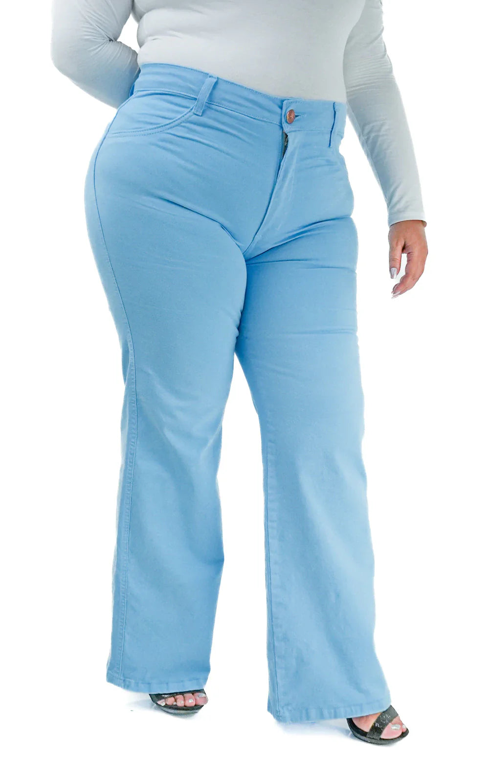 CALÇA JEANS FEMININA - WIDE LEG AZUL BEBÊ