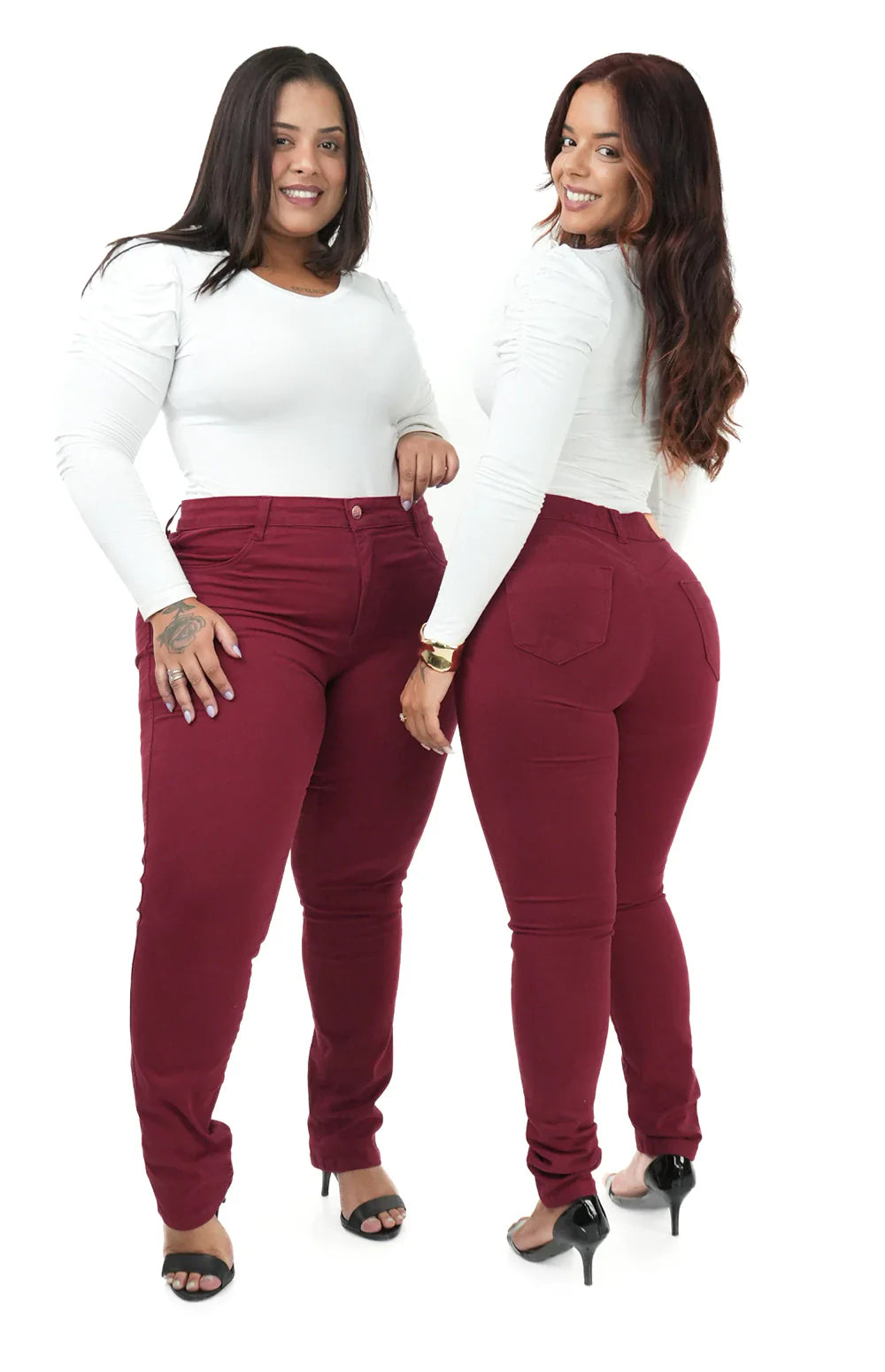 CALÇA JEANS FEMININA - SKINNY BORDÔ