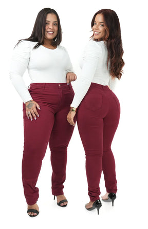 CALÇA JEANS FEMININA - SKINNY BORDÔ