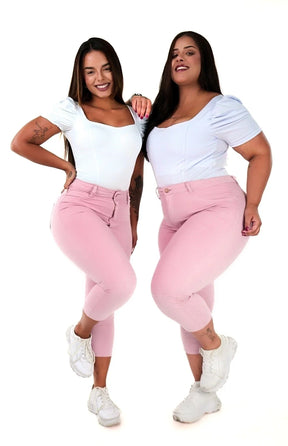 CALÇA JEANS FEMININA - CAPRI ROSA BEBÊ