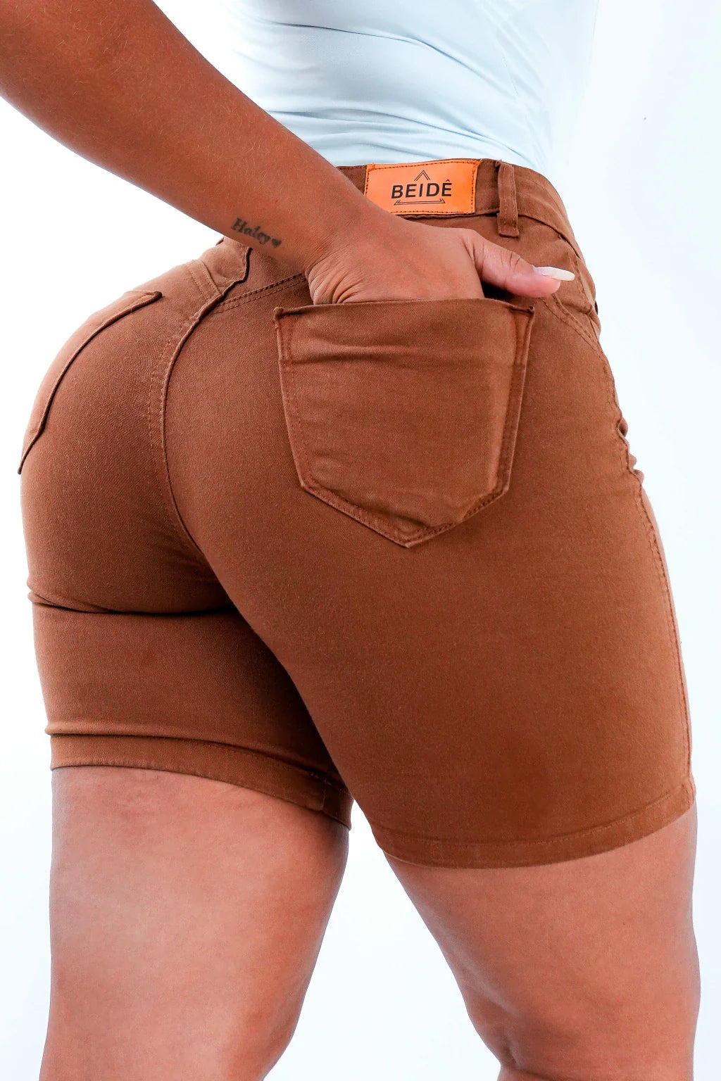 SHORTS JEANS MEIA COXA - TERRACOTA