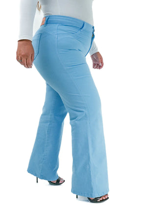CALÇA JEANS FEMININA - WIDE LEG AZUL BEBÊ