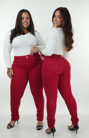 CALÇA JEANS FEMININA - SKINNY VERMELHO INTENSO