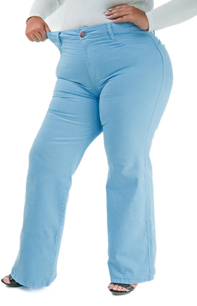 CALÇA JEANS FEMININA - WIDE LEG AZUL BEBÊ