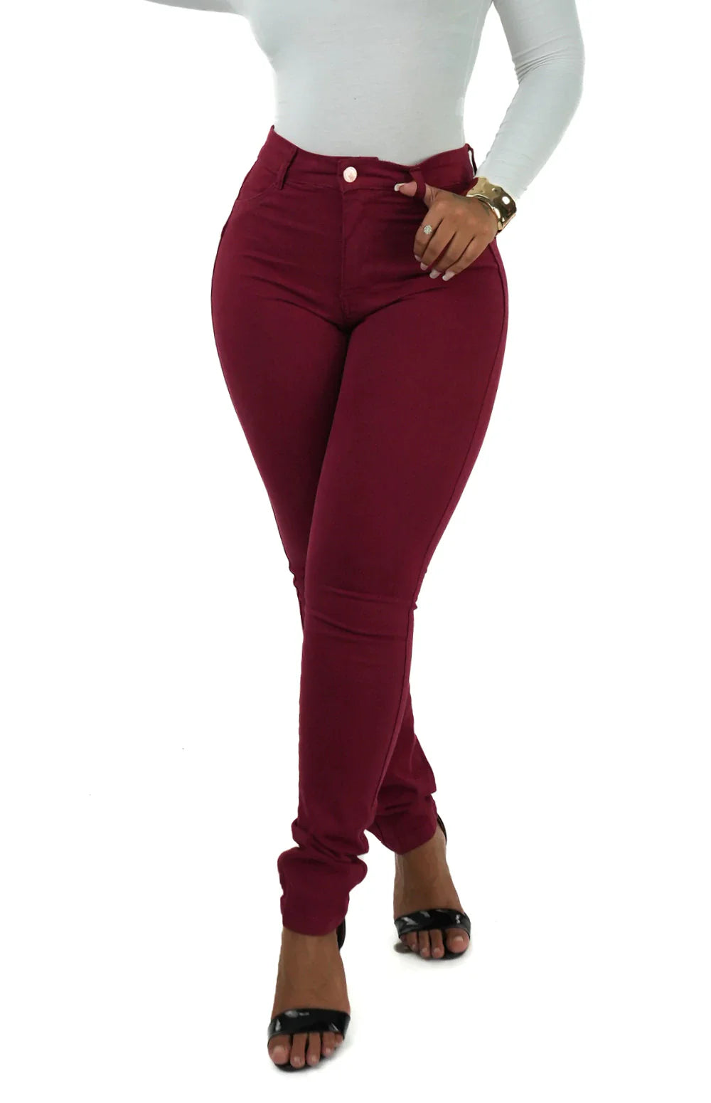 CALÇA JEANS FEMININA - SKINNY BORDÔ