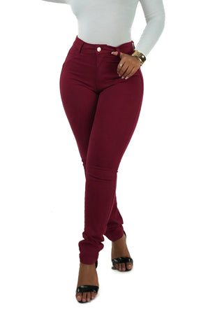 CALÇA JEANS FEMININA - SKINNY BORDÔ