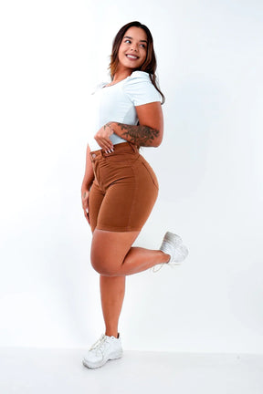 SHORTS JEANS MEIA COXA - TERRACOTA