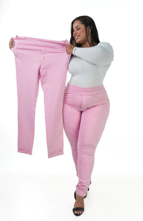 CALÇA JEANS PLUS SIZE - EXTREME POWER COMFY ROSA BEBÊ
