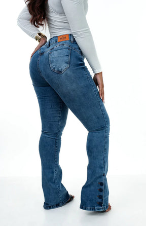 CALÇA JEANS FEMININA - FLARE LAZULLI BOTÕES FORRADOS