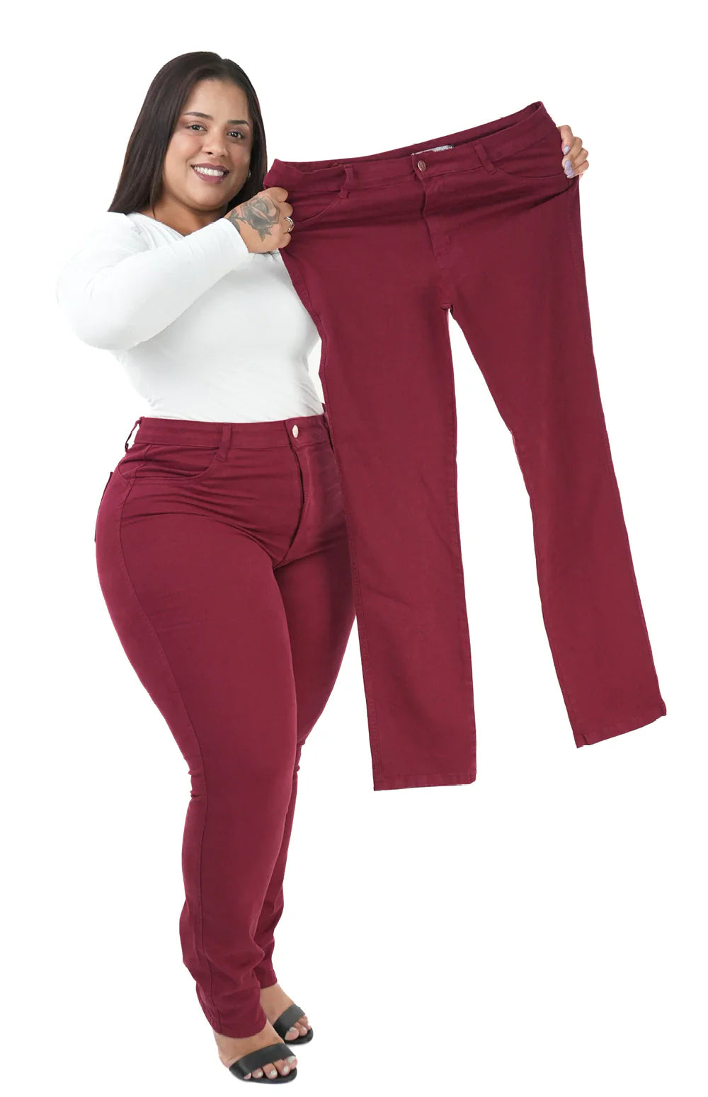 CALÇA JEANS FEMININA - SKINNY BORDÔ