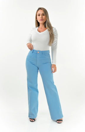 CALÇA JEANS FEMININA - WIDE LEG AZUL BEBÊ