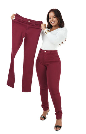 CALÇA JEANS FEMININA - SKINNY BORDÔ