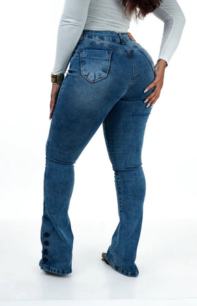 CALÇA JEANS FEMININA - FLARE LAZULLI BOTÕES FORRADOS