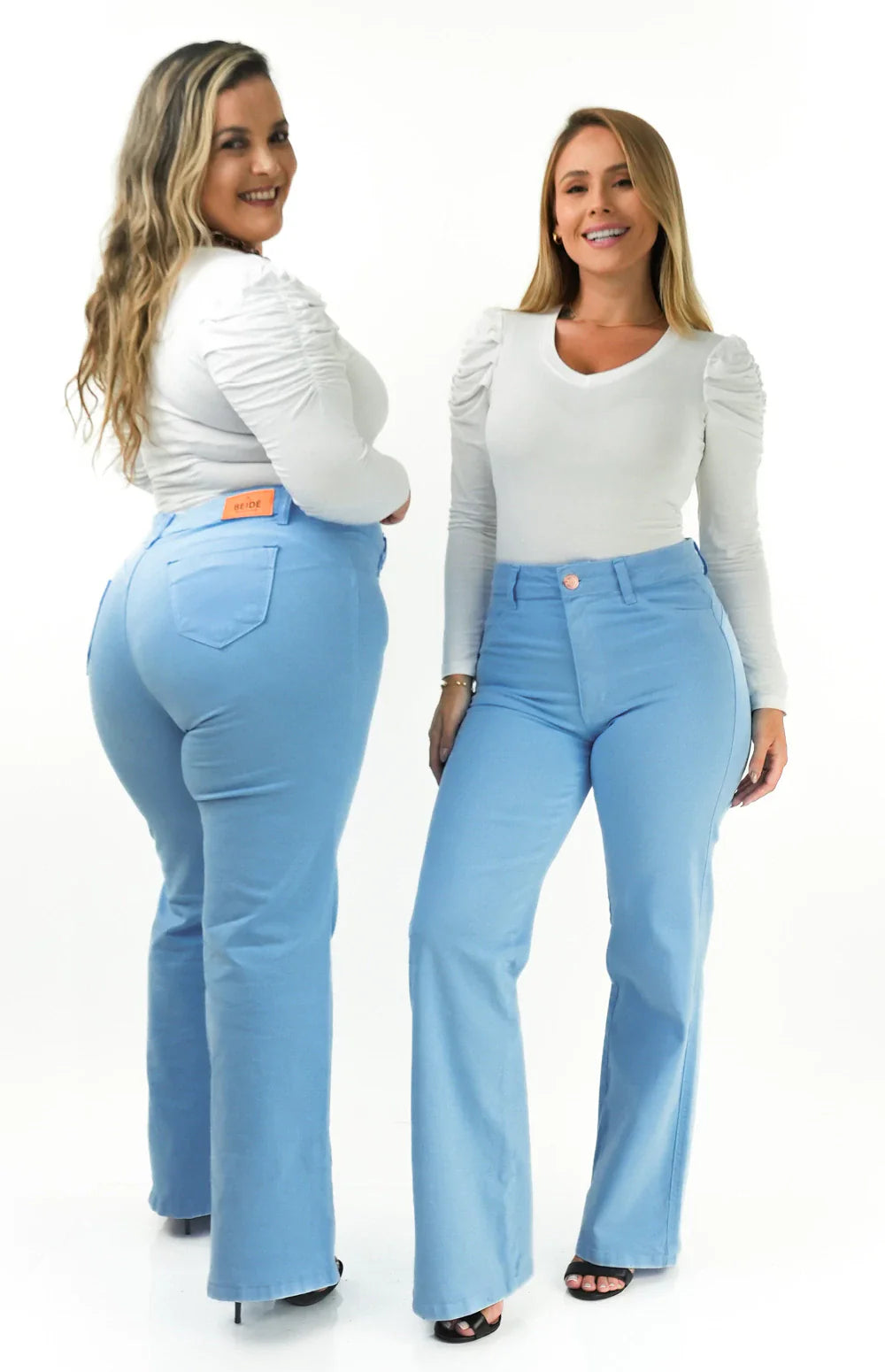 CALÇA JEANS FEMININA - WIDE LEG AZUL BEBÊ