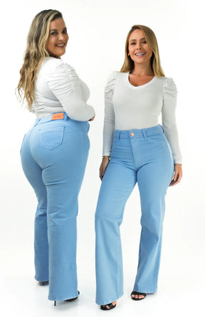 CALÇA JEANS FEMININA - WIDE LEG AZUL BEBÊ