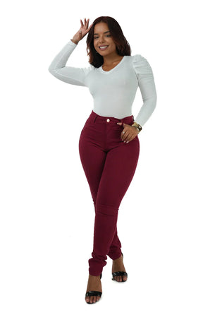 CALÇA JEANS FEMININA - SKINNY BORDÔ