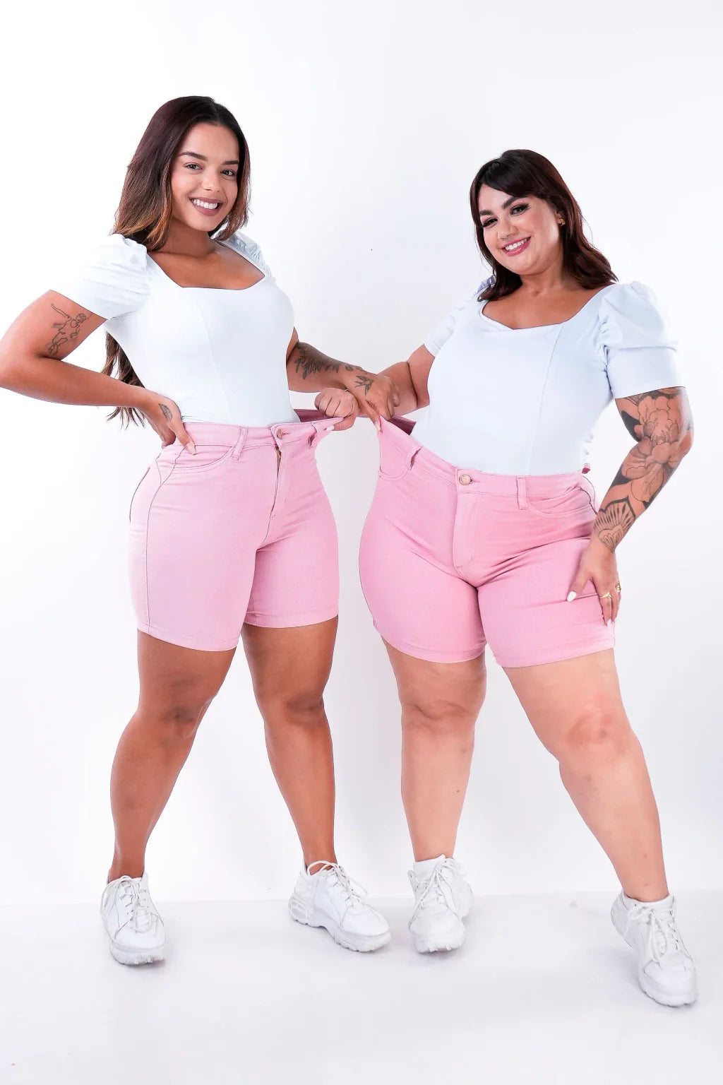 SHORTS JEANS MEIA COXA - ROSA BEBÊ