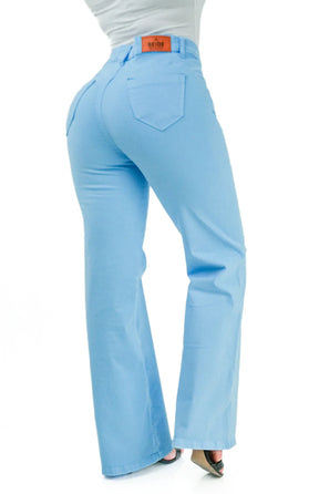 CALÇA JEANS FEMININA - WIDE LEG AZUL BEBÊ