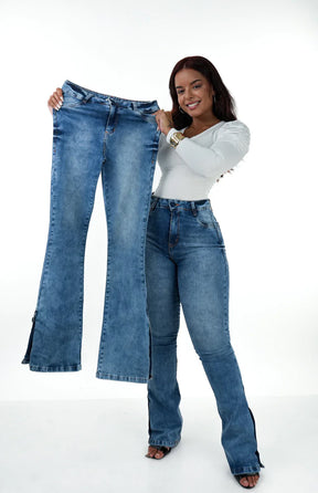 CALÇA JEANS FEMININA - FLARE LAZULLI BOTÕES FORRADOS