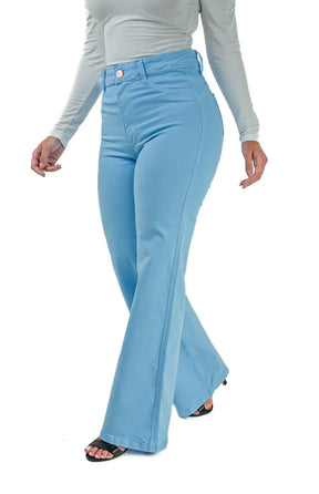 CALÇA JEANS FEMININA - WIDE LEG AZUL BEBÊ
