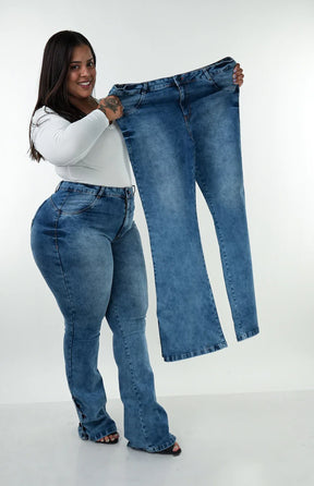CALÇA JEANS FEMININA - FLARE LAZULLI BOTÕES FORRADOS