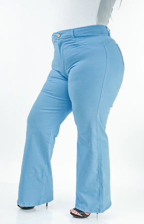 CALÇA JEANS FEMININA - WIDE LEG AZUL BEBÊ
